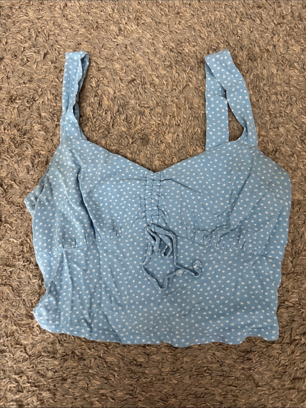 Kendall & Kylie Light Blue Floral Drawstring Crop Top